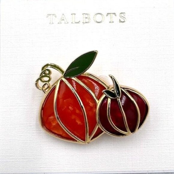 NWT Talbots Pumpkin & Gourd Enamel Brooch Pin - Picture 1 of 4